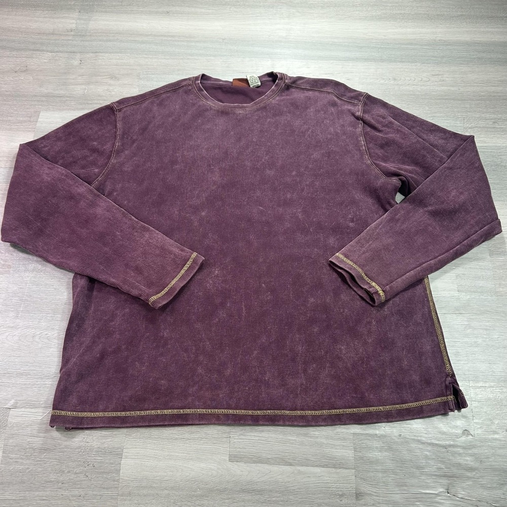 Scully Shirt Mens Large Purple Garment Dyed Long Sleeve Crewneck Tee Casual